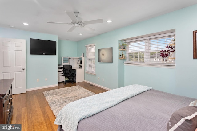 2 Gloucester Ct, Bordentown, NJ 08505 - bedroom featuring a desk, wood finished floors, recessed lighting, ceiling fan, and baseboards