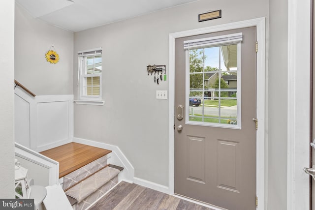 2 Gloucester Ct, Bordentown, NJ 08505 - doorway featuring stairway, baseboards, and wood finished floors