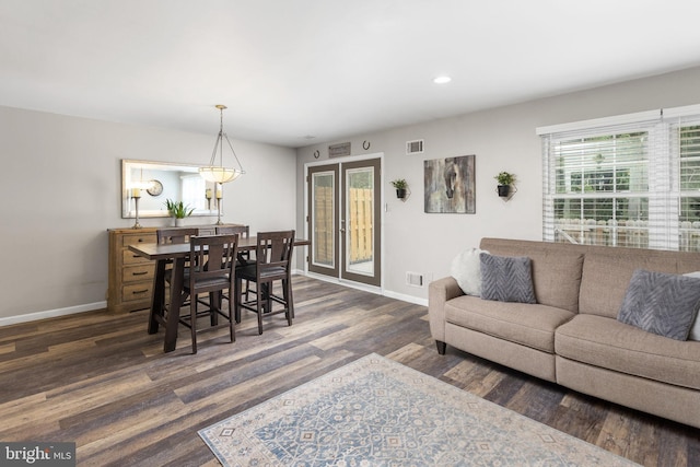 2 Gloucester Ct, Bordentown, NJ 08505 - living room with dark wood-type flooring, baseboards, and recessed lighting