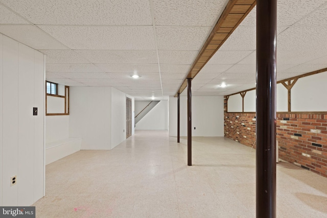 1906 Parkvue Rd, Fallston, MD 21047 - basement featuring brick wall, a drop ceiling, and tile patterned floors