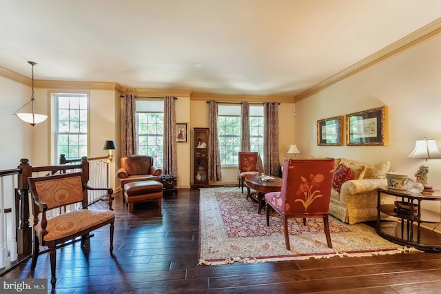 23412 Berkeley Meadows Dr, Ashburn, VA 20148 - living area with hardwood / wood-style flooring, crown molding, and baseboards