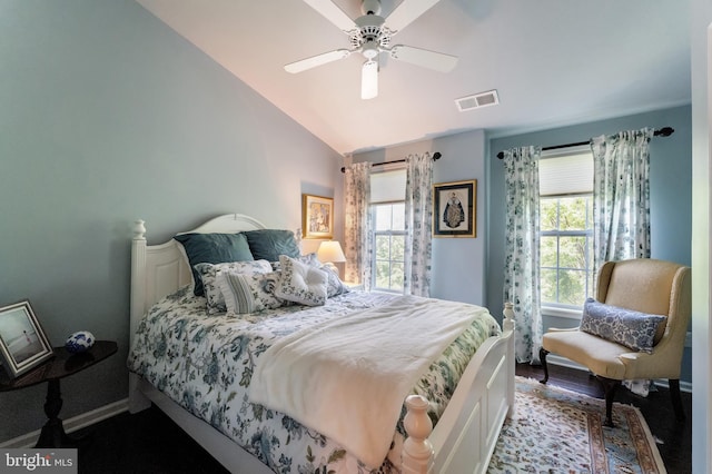 23412 Berkeley Meadows Dr, Ashburn, VA 20148 - bedroom featuring lofted ceiling, baseboards, and ceiling fan