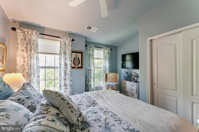 23412 Berkeley Meadows Dr, Ashburn, VA 20148 - bedroom with lofted ceiling and a ceiling fan