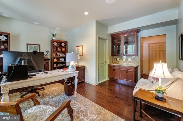 23412 Berkeley Meadows Dr, Ashburn, VA 20148 - office area featuring dark wood-style floors, recessed lighting, and baseboards