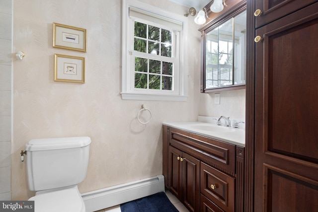 10 Old Orchard Ln, Chadds Ford, PA 19317 - half bathroom with a baseboard heating unit, vanity, and toilet