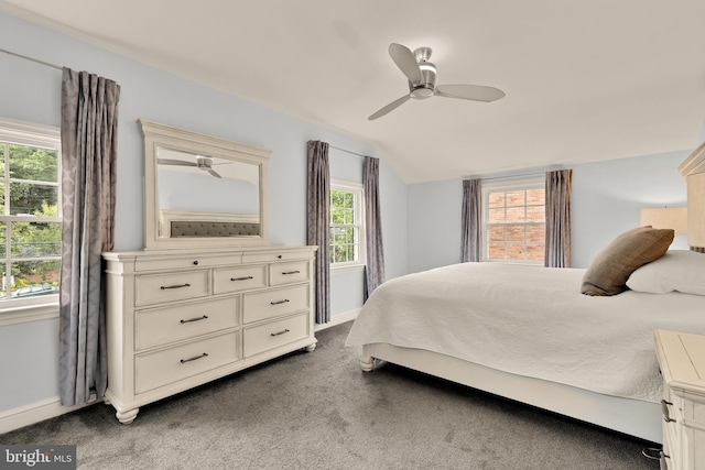 1861 S George Mason Dr, Arlington, VA 22204 - bedroom featuring lofted ceiling, carpet, baseboards, and a ceiling fan