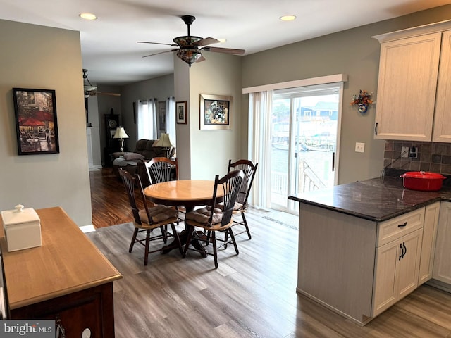 128 E Delaware Dr, Little Egg Harbor Twp, NJ 08087 - dining space featuring a ceiling fan, light wood-style floors, and recessed lighting