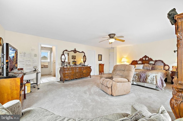 128 E Delaware Dr, Little Egg Harbor Twp, NJ 08087 - bedroom with light carpet and ceiling fan