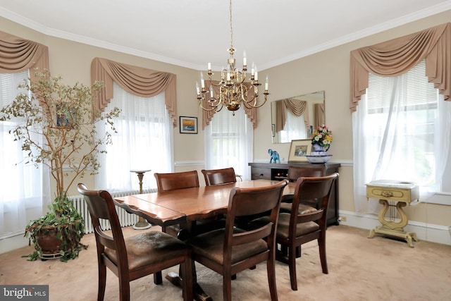 604 Market St, Pocomoke City, MD 21851 - dining room with a chandelier, ornamental molding, and light carpet