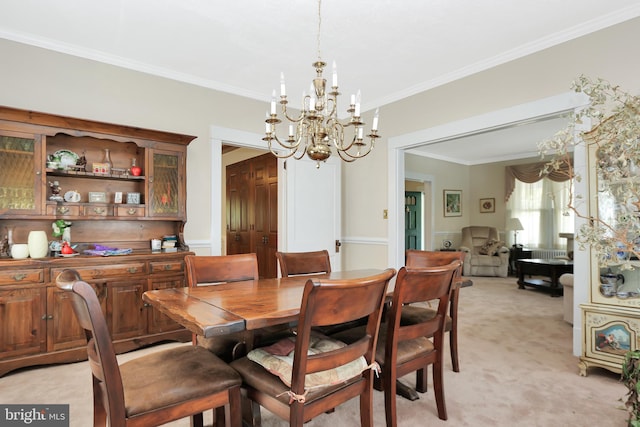 604 Market St, Pocomoke City, MD 21851 - dining room featuring a chandelier, crown molding, and light colored carpet