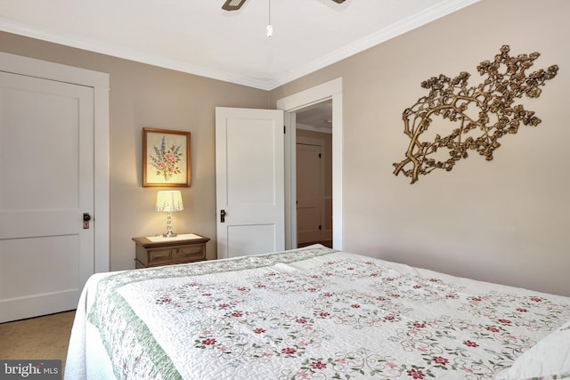 604 Market St, Pocomoke City, MD 21851 - bedroom featuring light carpet, crown molding, and a ceiling fan