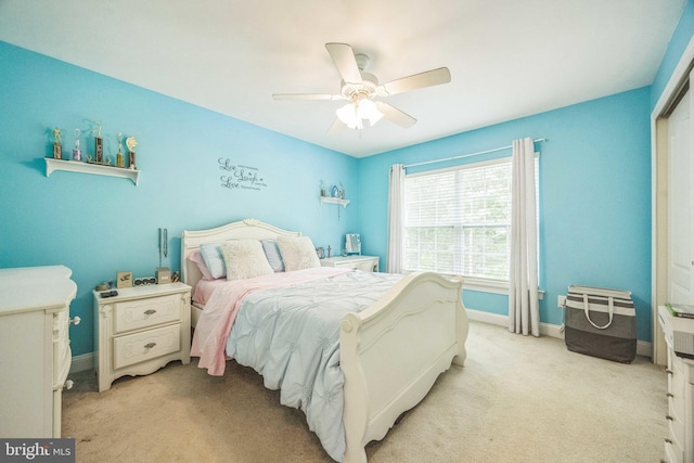 19 Hickory Ridge Ct, Mullica Hill, NJ 08062 - bedroom featuring light carpet, baseboards, and a ceiling fan