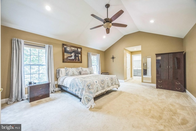 19 Hickory Ridge Ct, Mullica Hill, NJ 08062 - bedroom featuring lofted ceiling, light carpet, baseboards, multiple windows, and recessed lighting