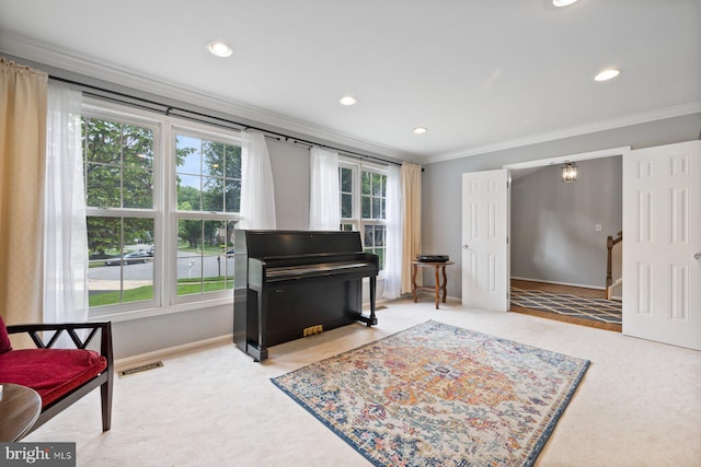 9300 Olivia Pl, Burke, VA 22015 - living area with crown molding, baseboards, recessed lighting, and carpet floors