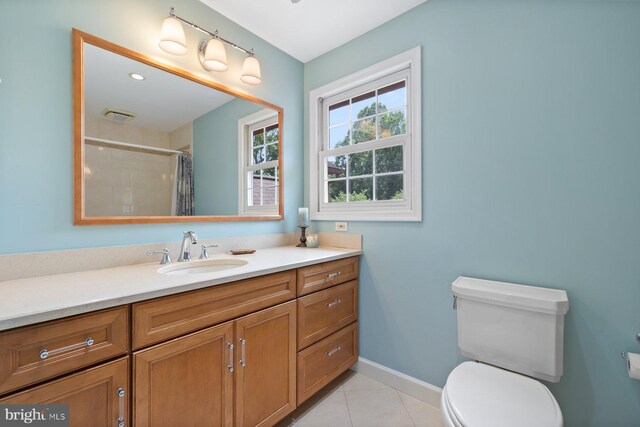 9300 Olivia Pl, Burke, VA 22015 - full bathroom featuring vanity, toilet, tile patterned floors, baseboards, and a shower with shower curtain