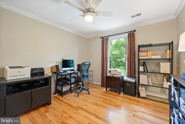 9300 Olivia Pl, Burke, VA 22015 - office space featuring light wood finished floors, ornamental molding, ceiling fan, and baseboards