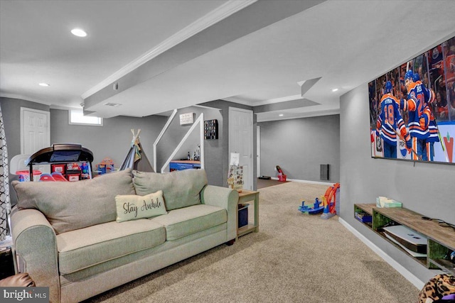 7 Kantner Ln N, Reading, PA 19607 - rec room featuring carpet, recessed lighting, crown molding, and baseboards
