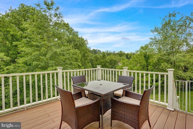 7 Kantner Ln N, Reading, PA 19607 - wooden terrace featuring outdoor dining space and a view of trees