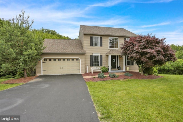 7 Kantner Ln N, Reading, PA 19607 - colonial home with an attached garage, driveway, a front yard, and a shingled roof