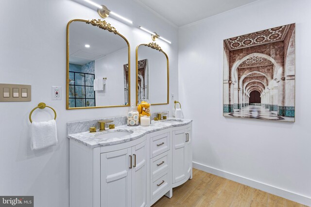 347 Clarks Tract Tract, Keswick, VA 22947 - full bathroom with double vanity, wood finished floors, and a shower