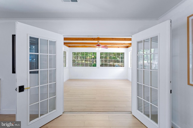 347 Clarks Tract Tract, Keswick, VA 22947 - unfurnished sunroom featuring beamed ceiling