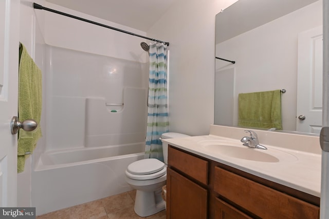 1 Bertram Dr, Glen Burnie, MD 21060 - bathroom featuring shower / bath combo with shower curtain, vanity, toilet, and tile patterned flooring