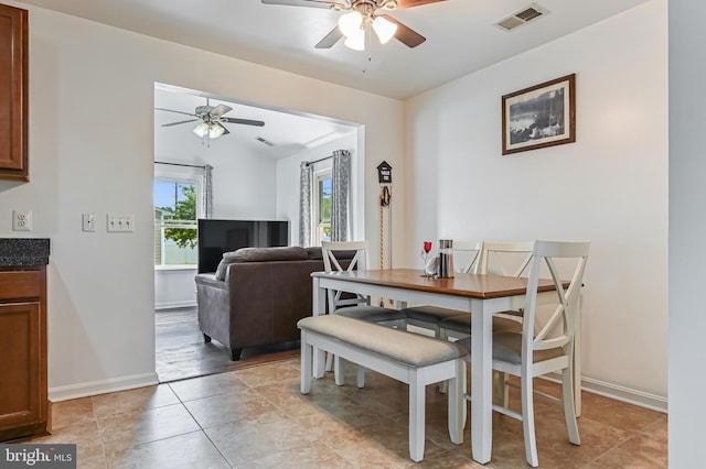 1 Bertram Dr, Glen Burnie, MD 21060 - dining area featuring a ceiling fan, baseboards, and light tile patterned flooring