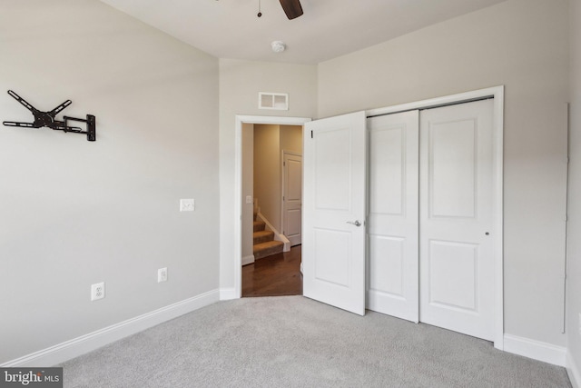 1909 Greenbriar Hall Rd, Dumfries, VA 22026 - unfurnished bedroom featuring carpet floors, baseboards, a closet, and a ceiling fan