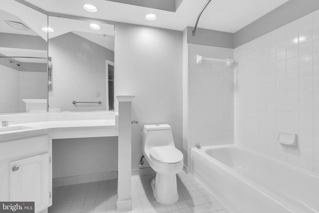 1334 Garden Wall Cir Unit 407, Reston, VA 20194 - bathroom featuring toilet, vanity, tile patterned floors, bathing tub / shower combination, and recessed lighting
