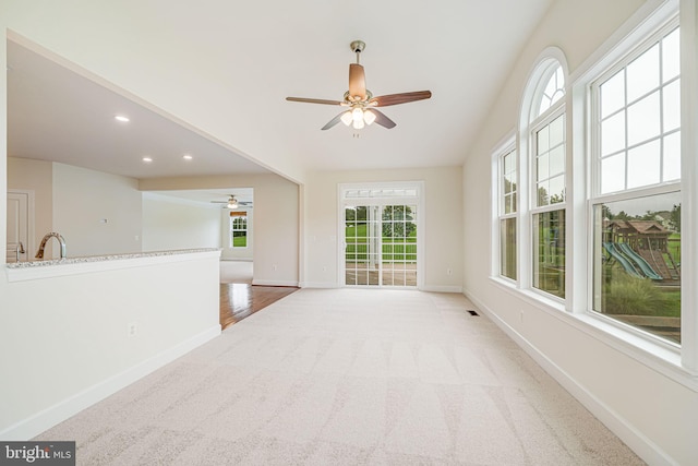 7425 Signal Hill Rd, Manassas, VA 20111 - empty room with ceiling fan, carpet flooring, healthy amount of natural light, recessed lighting, and vaulted ceiling