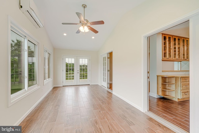 7425 Signal Hill Rd, Manassas, VA 20111 - unfurnished sunroom with french doors, a wall mounted AC, and lofted ceiling