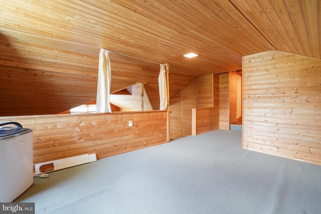 5509 Waterview Dr, Cambridge, MD 21613 - bonus room featuring wooden ceiling, wood walls, lofted ceiling, and carpet flooring