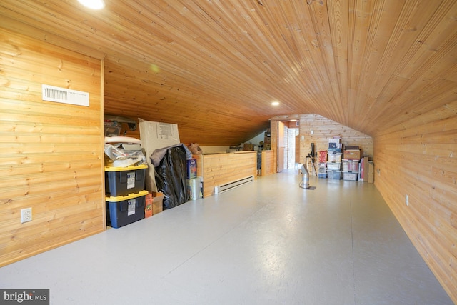 5509 Waterview Dr, Cambridge, MD 21613 - additional living space with vaulted ceiling, wooden walls, recessed lighting, wooden ceiling, and concrete floors