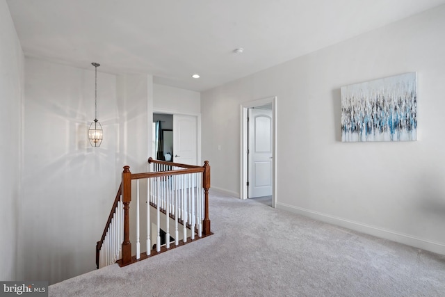 42735 Macauley Pl, Ashburn, VA 20148 - hallway with an upstairs landing, carpet flooring, baseboards, and recessed lighting