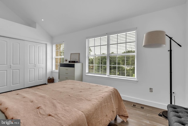 1328 Cox Cv, Stoney Beach, MD 21226 - bedroom with wood finished floors, lofted ceiling, baseboards, and a closet
