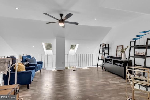 1328 Cox Cv, Stoney Beach, MD 21226 - living area featuring a ceiling fan, hardwood / wood-style flooring, and a skylight
