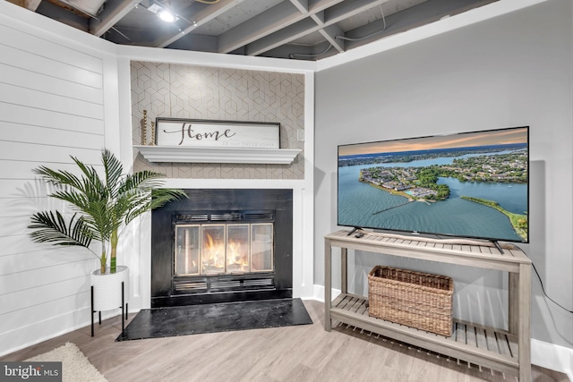1328 Cox Cv, Stoney Beach, MD 21226 - detailed view of a glass covered fireplace, wood finished floors, and baseboards