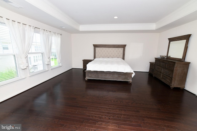 42344 Abney Wood Dr, Chantilly, VA 20152 - bedroom featuring crown molding, a tray ceiling, wood-type flooring, and recessed lighting