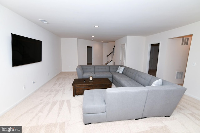42344 Abney Wood Dr, Chantilly, VA 20152 - carpeted living room with stairway, recessed lighting, and baseboards