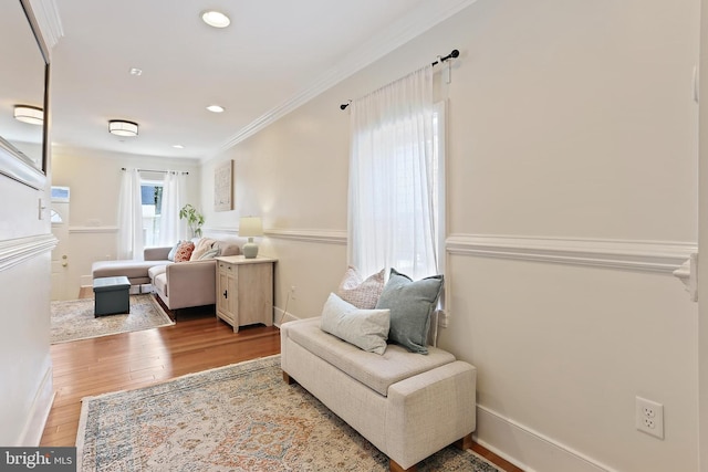 1201 Cooksie St, Baltimore, MD 21230 - living area with crown molding, wood finished floors, and recessed lighting