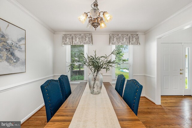 11 Basalt Dr, Fredericksburg, VA 22406 - dining area with a chandelier, wood finished floors, and ornamental molding