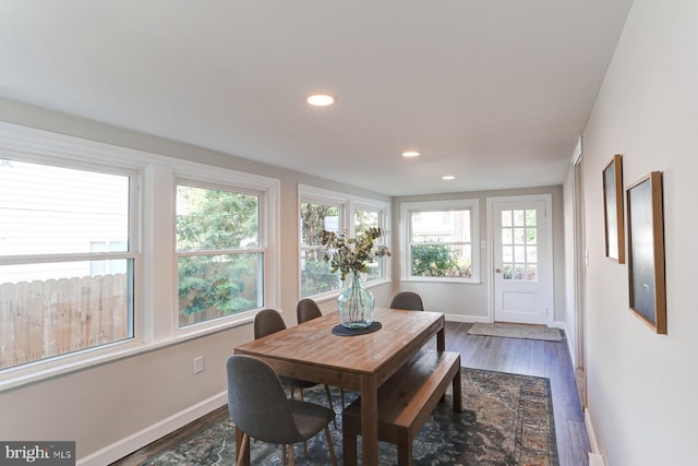 267 S 12th St, Lebanon, PA 17042 - dining area featuring baseboards, dark wood-style flooring, recessed lighting, and plenty of natural light