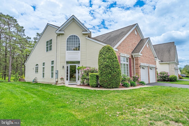 137 Keller Way, Mays Landing, NJ 08330 - view of front of property featuring asphalt driveway, a front lawn, a garage, and brick siding