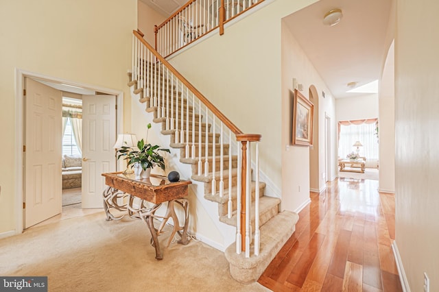 137 Keller Way, Mays Landing, NJ 08330 - staircase with wood finished floors, baseboards, and a high ceiling