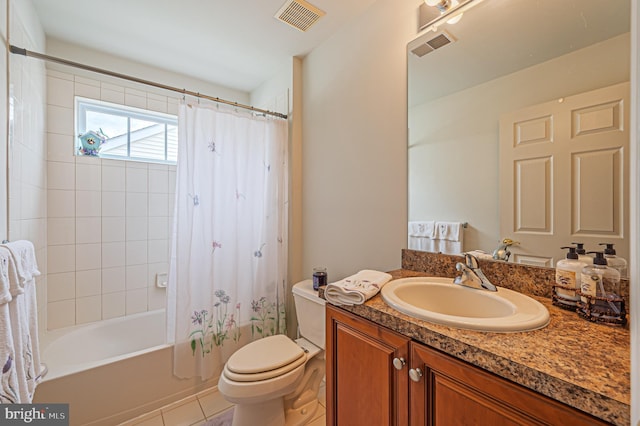 137 Keller Way, Mays Landing, NJ 08330 - bathroom featuring vanity, toilet, shower / tub combo with curtain, and tile patterned floors