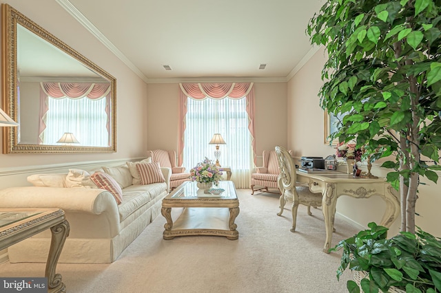 137 Keller Way, Mays Landing, NJ 08330 - carpeted living area with plenty of natural light, crown molding, and an office area
