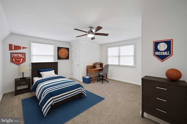 711 E Center St, Nesquehoning, PA 18240 - bedroom featuring carpet floors, a ceiling fan, baseboards, and vaulted ceiling