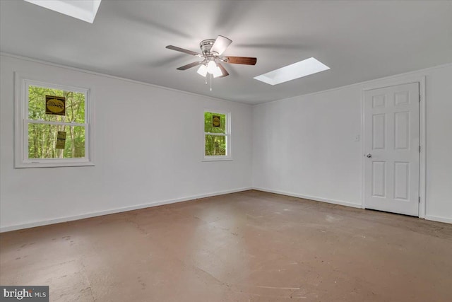 711 E Center St, Nesquehoning, PA 18240 - unfurnished room with a skylight, unfinished concrete floors, plenty of natural light, and ceiling fan