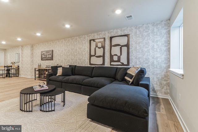 706 Aldora Dr Harper, Unit Harper, Aberdeen, MD 21001 - living room featuring wallpapered walls, wood finished floors, baseboards, and recessed lighting