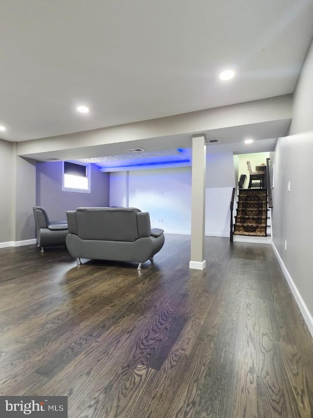 402 W Maple Ave, Sterling, VA 20164 - basement with wood finished floors, baseboards, stairway, and recessed lighting